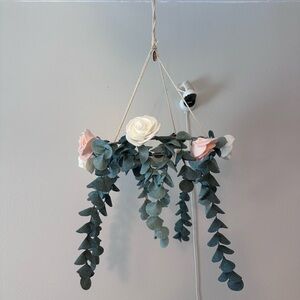 Handmade Rose Baby Mobile – Felt Eucalyptus & Roses – Woodland Nursery Decor